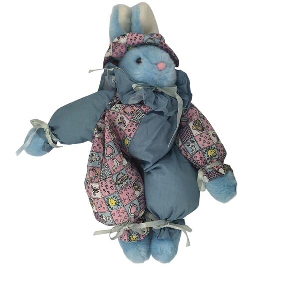 Vintage Joelson Bunny Rabbit Plush 17" Blue Patchwork Ruffle Stuffed Animal 1994 - Picture 8 of 8